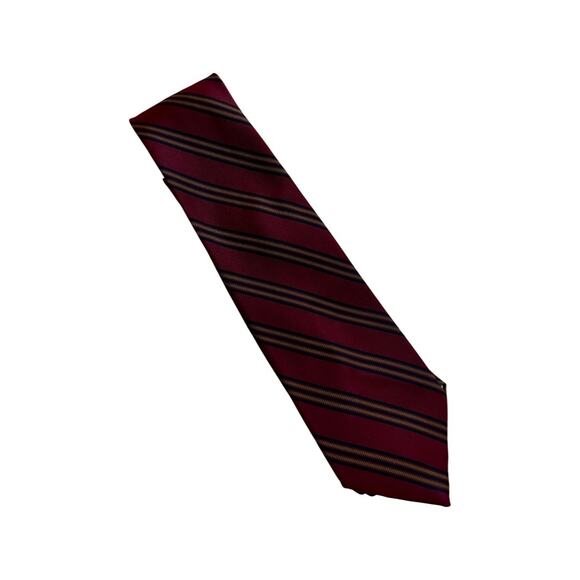 Vintage Big and Tall Mens Striped Tie, Dark Red Black Olive Green Neck Tie - Picture 1 of 8